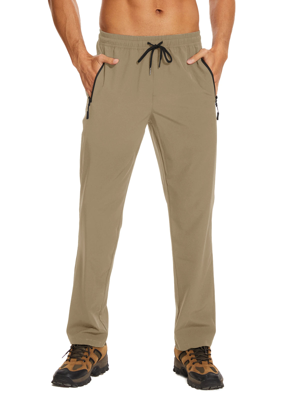 TACVASEN Summer Quick Dry Pants Mens Zip Pockets Elastic Waist Pants Hiking Jogging Running Pants Fashion Gym Fitness Trouser