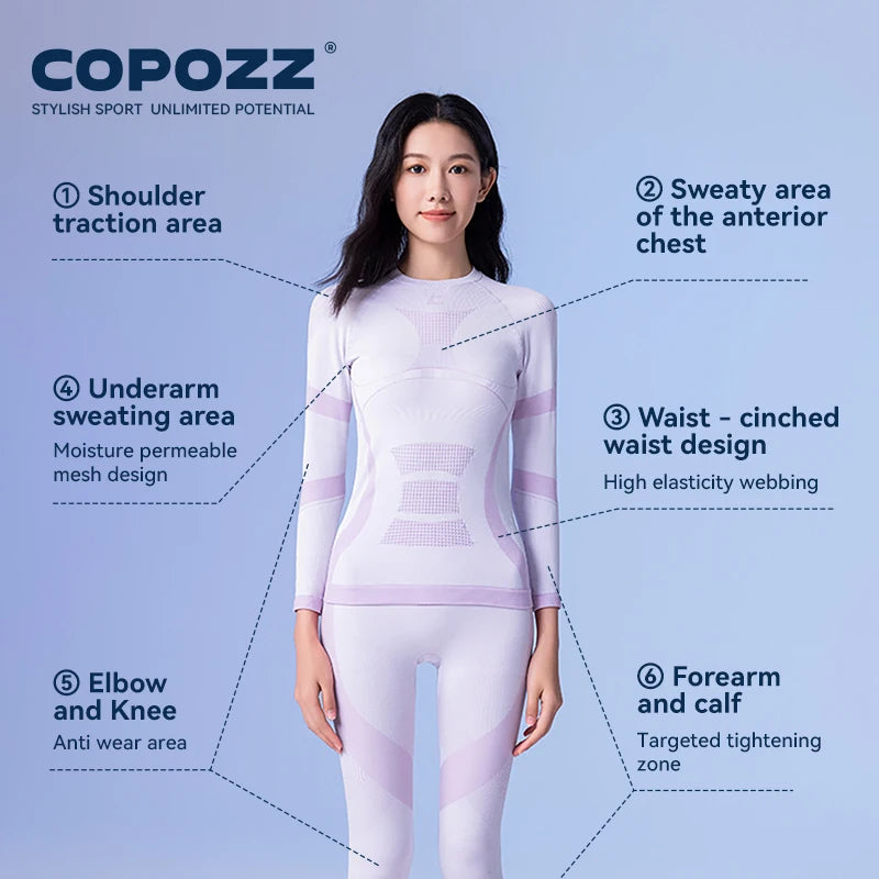 COPOZZ Merino Wool Ski Thermal Underwear Sets Men Female Ultra Soft Ski Sweatwicking Multi function Compression Tracksuit