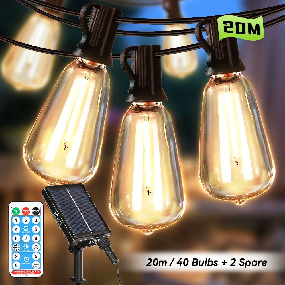 LED Solar String Lights For Garden Outdoor Solar Waterproof Fairy Lights Edison Retro Style Christmas Party String Lights Decor