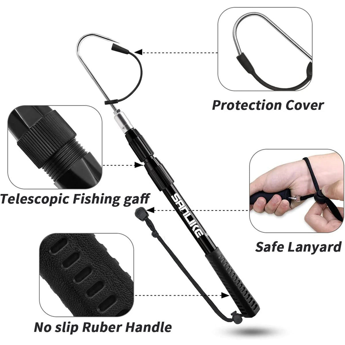 SANLIKE Telescopic Fishing Hook with Stainless Steel Spear Hook Anti-Slip Grip Outdoor Fishing Gear Accessory for Secure Catch