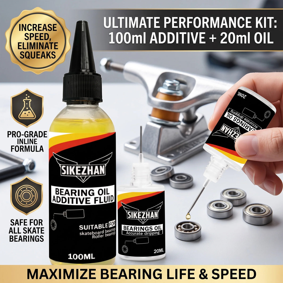 Roller Skate Oil & Skateboard Bearings Lube, Anti-Rust Liquid Lubricant Maintenance with Precise Dripper Bottle for Longboards