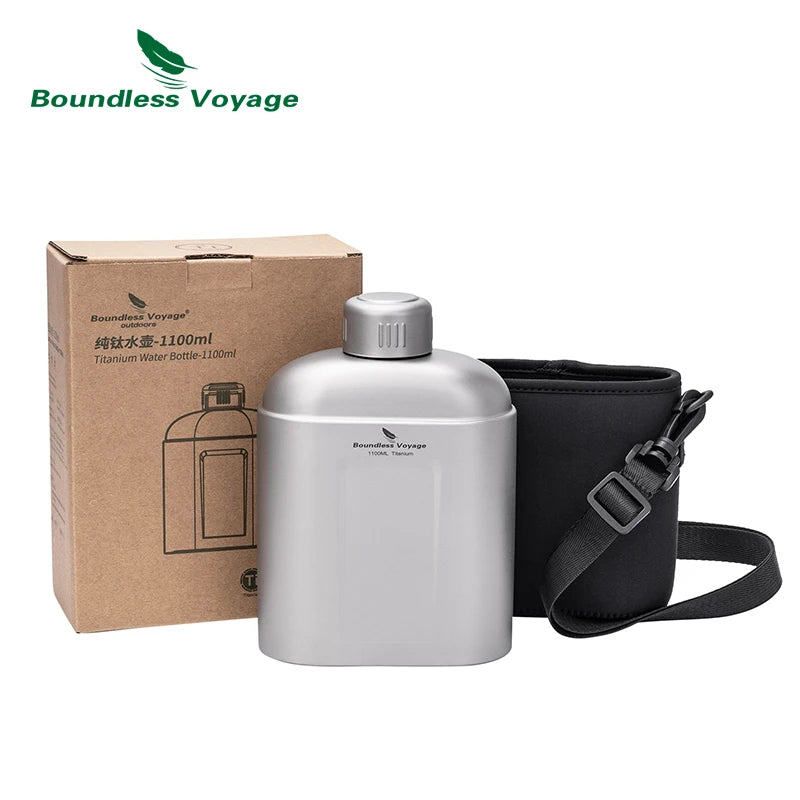 Boundless Voyage Titanium Bottle with Carry Bag 1.1L Open Flame Heating Canteen Camping Leakproof Drinkware for Hiking Ti3012D