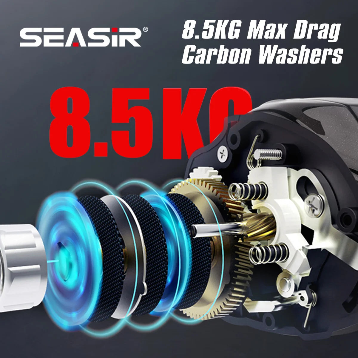 SEASIR DCAST DC Baitcasting Fishing Reel Digital Control Long Cast Carbon Washers Brass Gears 7.3:1 7+1BB Max Drag 8.5kg