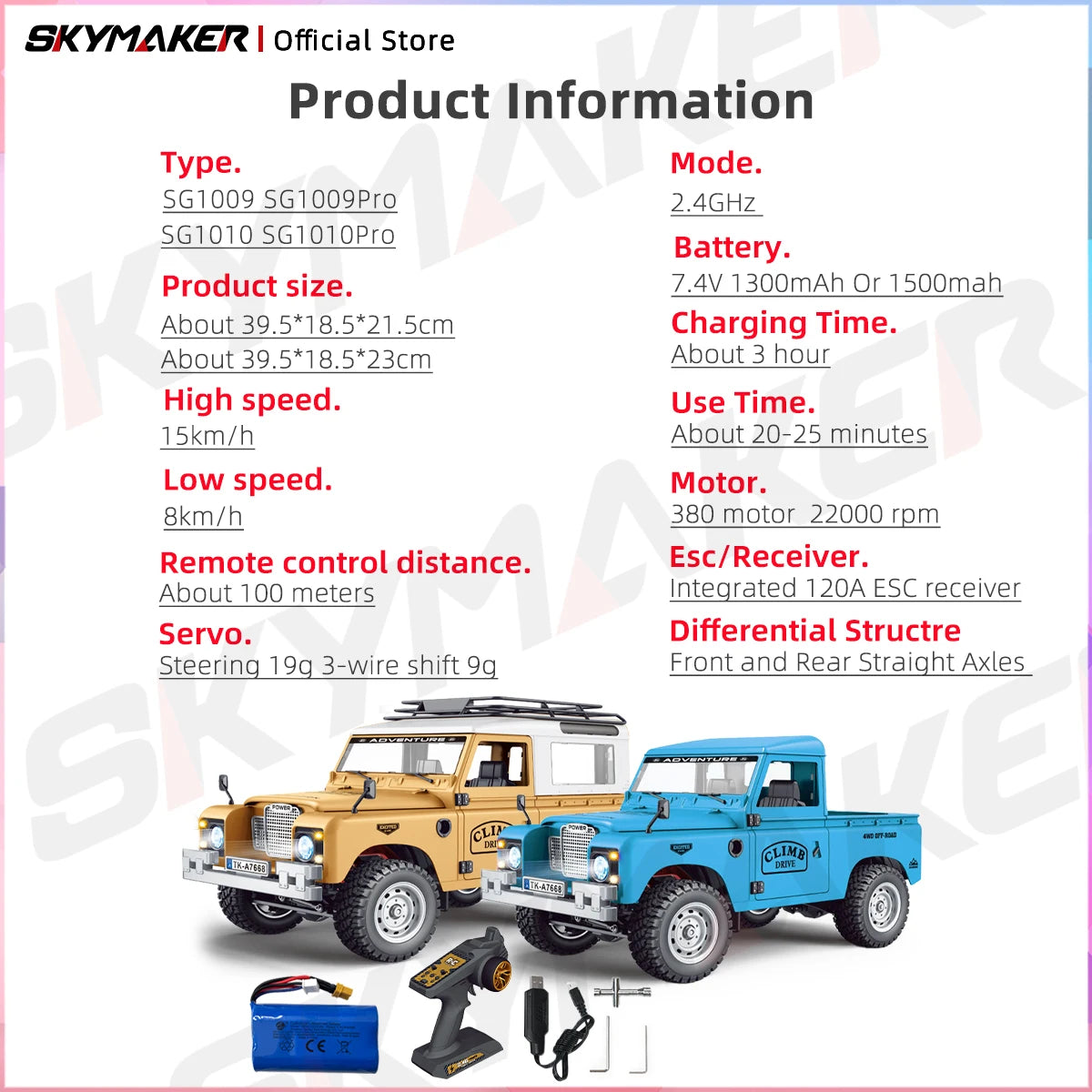 1:10 Scale RC Truck 15km/h 2.4G with LED Light 4WD Off-Road Climbing Car Model Toy for Boys Gift