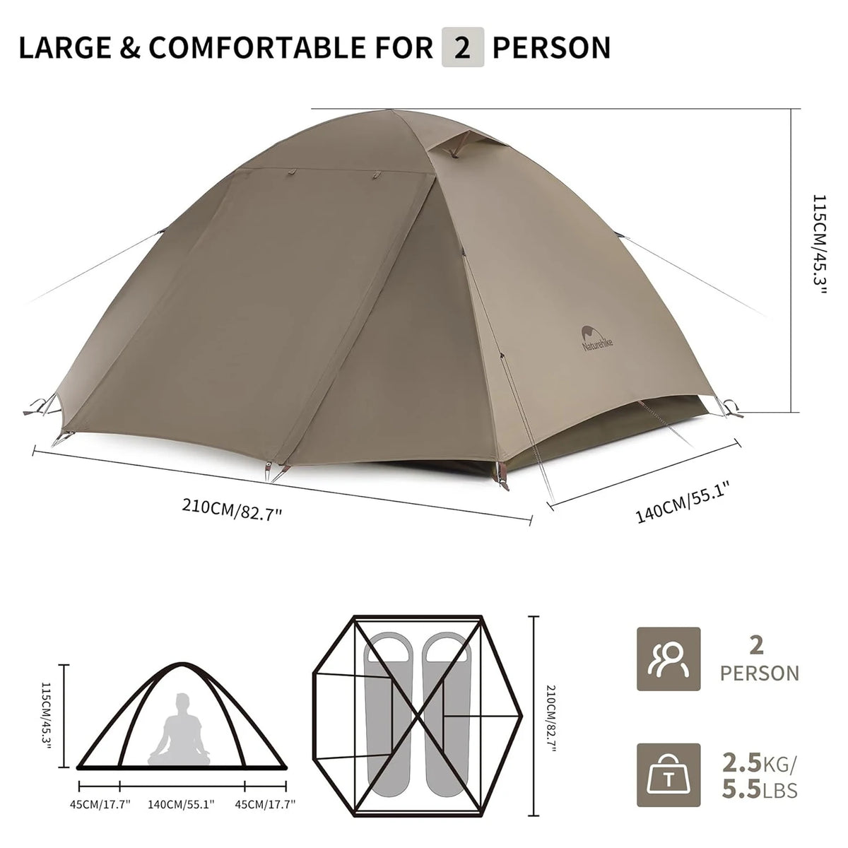 Naturehike Cloud River 2-3 Person Backpacking Tent Waterproof UPF50+ Hiking Trekking Double Layer Camping Tent Sun Shelter