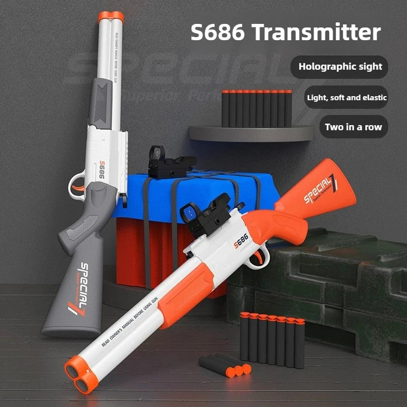 Double Barreled Airsoft Rifle S686 Toy Gun with Dual Soft Bullets for Outdoor Sports Games Gift for Kids