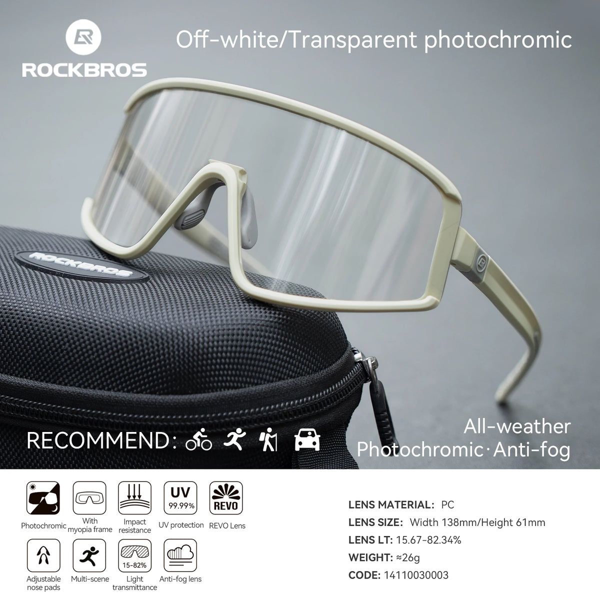 ROCKBROS Outdoor Cycling Sunglasses Polarized UV400 Driving Eyewear Bicycle Goggles Non-slip Anti-fog Photochromic Glasses