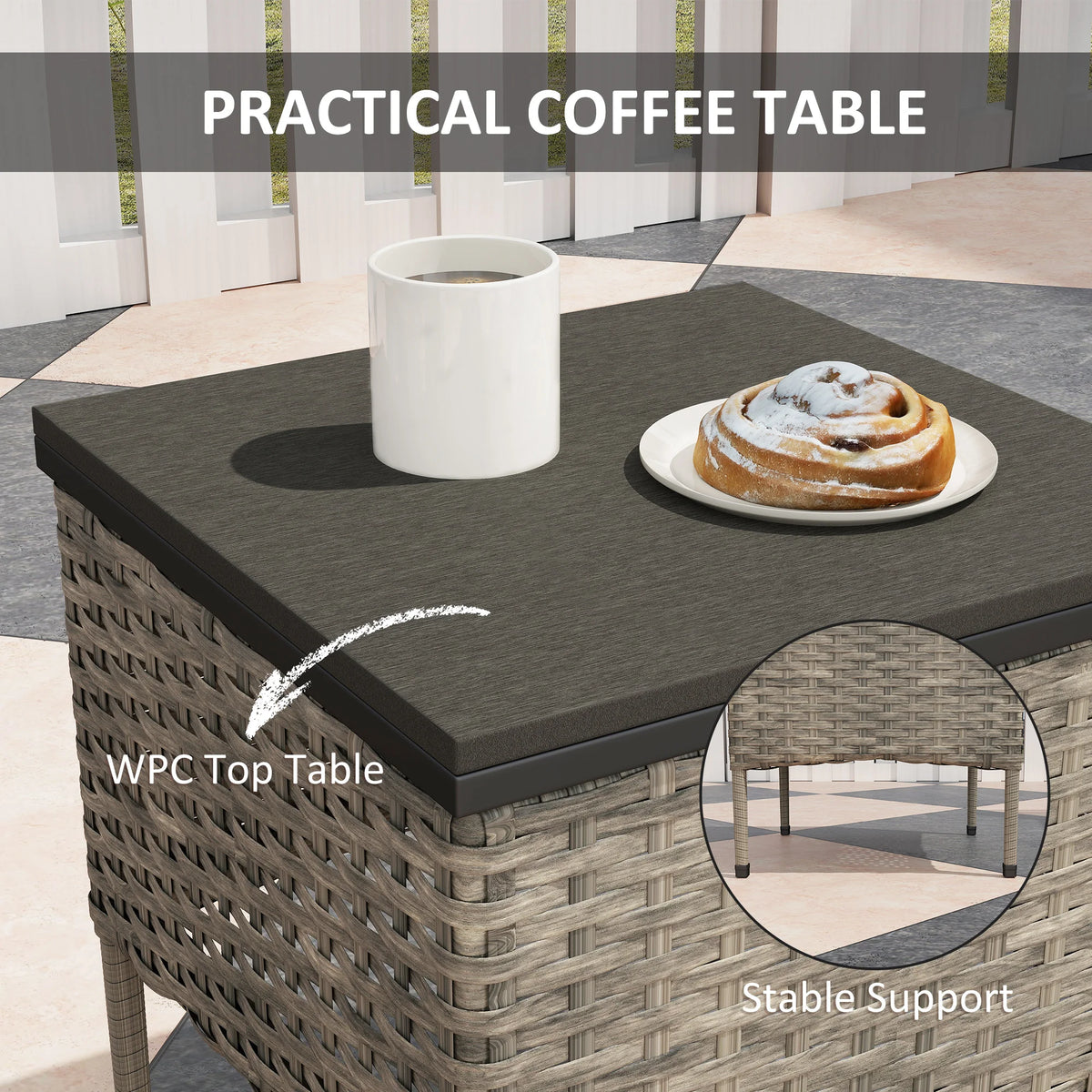 Patio Furniture Set, Rocking Chairs W/ Coffee Table, Cushion, Gray