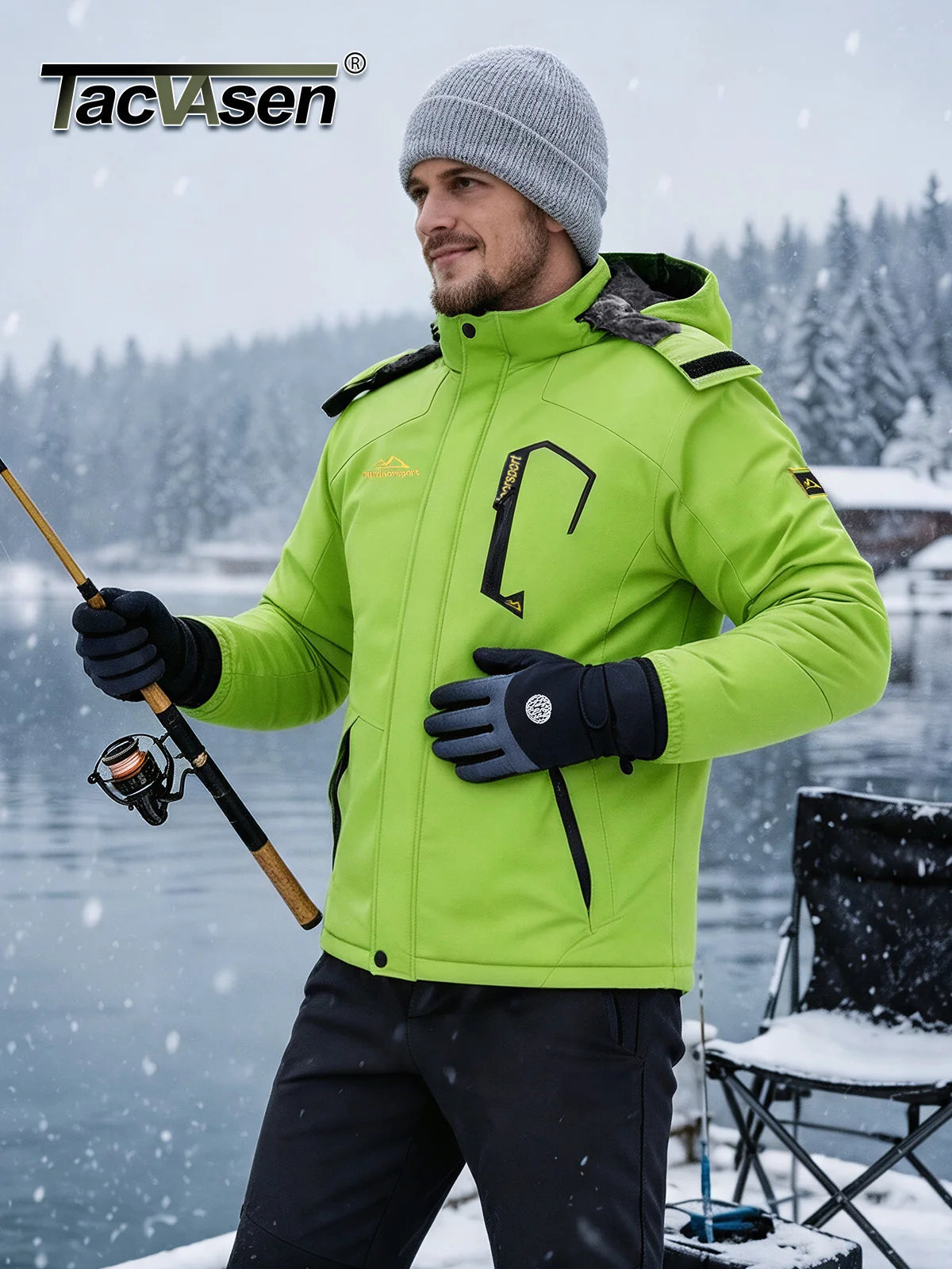 TACVASEN Mens Winter Parka Jackets Waterproof Fleece Lined Warm Ski Coats Outdoor Fishing Padded Jackets With Multiple Pockets