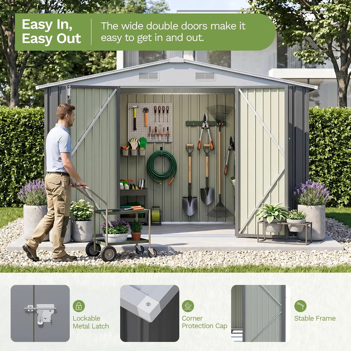 10x12 FT Outdoor Storage Shed, Gray, Custom