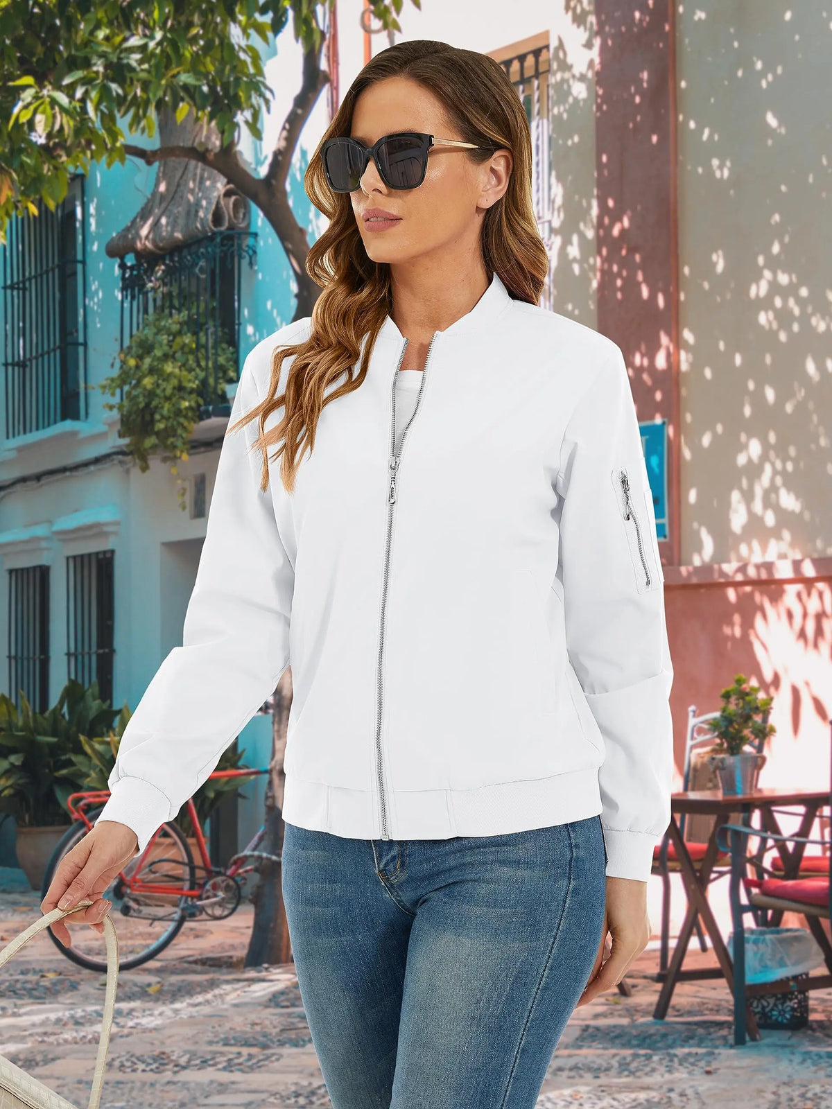 TACVASEN Casual Pilot Jackets Womens Biker  Jacket with 4 Pockets Spring Windbreaker Streetwear Ladies Outwear Work Coats