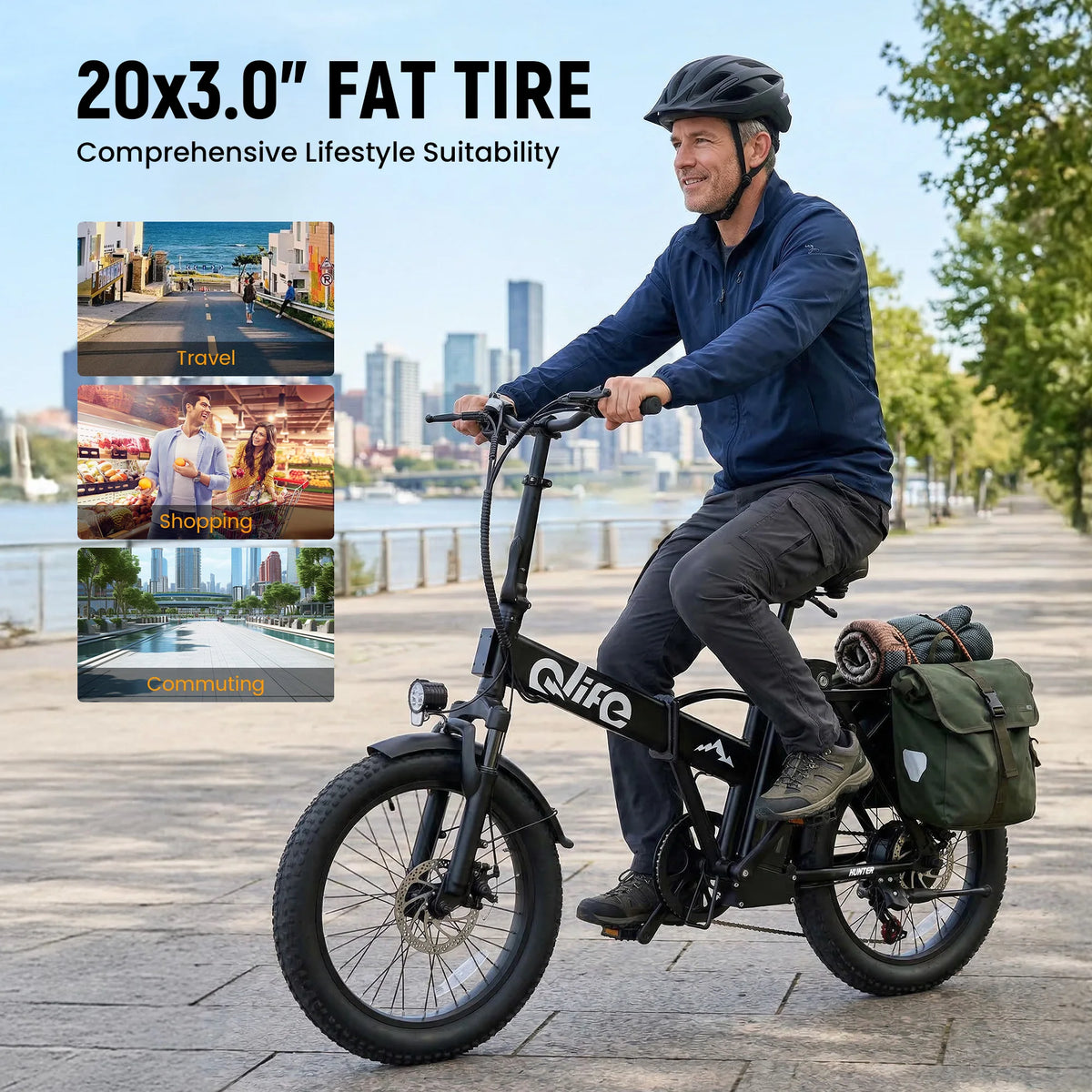 Qlife Hunter Electric Bike for Adults, 1200W Peak Motor 48V 13.5Ah Battery, 20"×3" Fat Tire Foldable Ebike, 28MPH 65Mi Long Range Electric Bicycle