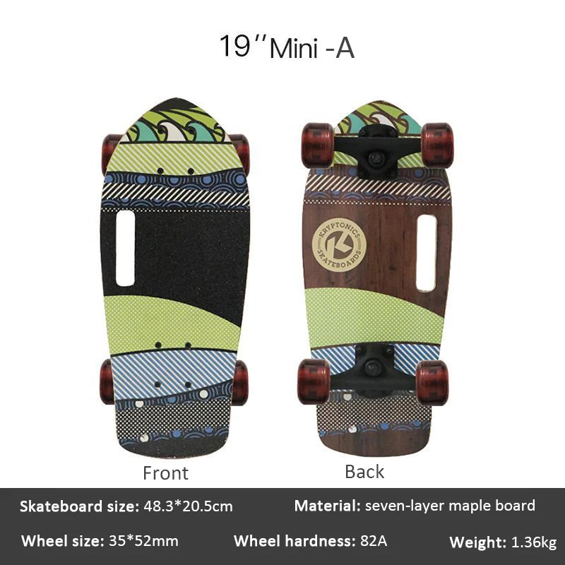 Portable Mini Skateboard 19 Inch Complete Skateboard Maple High Speed Drift Cruiser Skate Board for Kids Adults Beginner Pet Dog