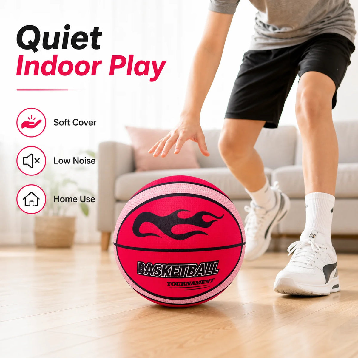 Soft Cloth Cover Indoor Basketball Training Ball Quiet Practice Ball for Kids Adults Home Apartment