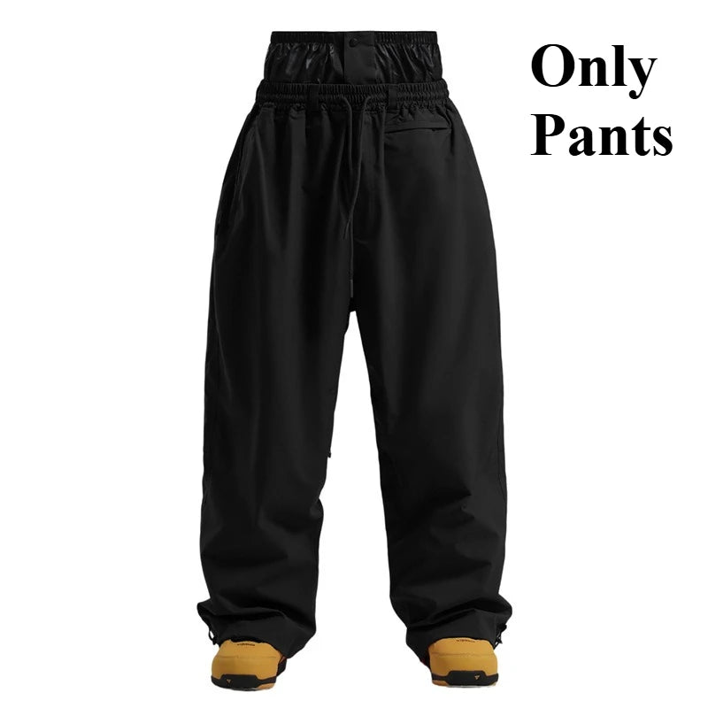 GSOU SNOW Super Baggy Snowboard Pants Winter Thermal Breathable Clothes Multi-pockets Men Loose Trousers Skiing Sports Britches