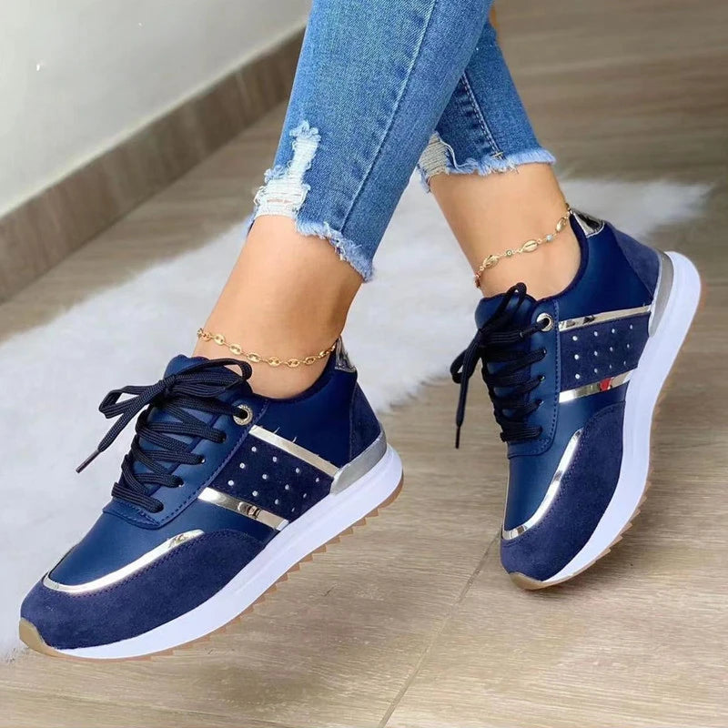 New Women Sneakers Platform Shoes Leather Patchwork Casual Sport Shoes Ladies Outdoor Running Vulcanized Shoes Zapatillas Mujer