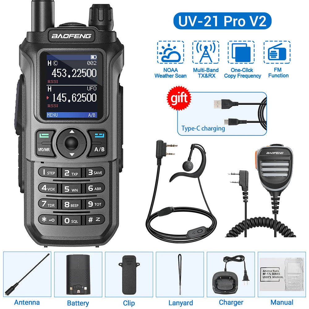 Baofeng UV-21 Pro Wireless Copy Frequency VHF UHF Powerful Waterproof V2 Long Range UV-32 Long Range Type-C Two Way Ham Radio