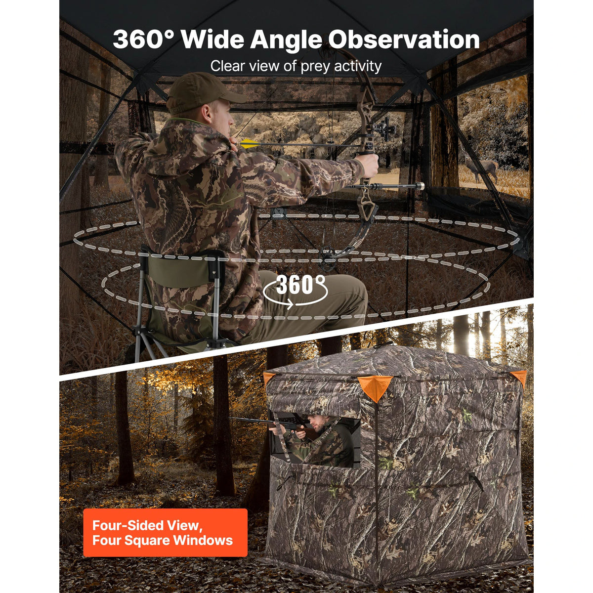 SucceBuy Hunting Blind 2-3 Person See Through Ground Blinds with Carrying Bag Silent Side Door and Window for Turkey and Deer