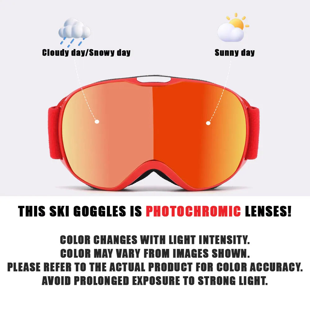 JSJM New Photochromic Kids Ski Goggles Anti-fog Children Snowboard Goggles Double UV400 Skiing Mask Glasses Outdoor Snow Eyewear