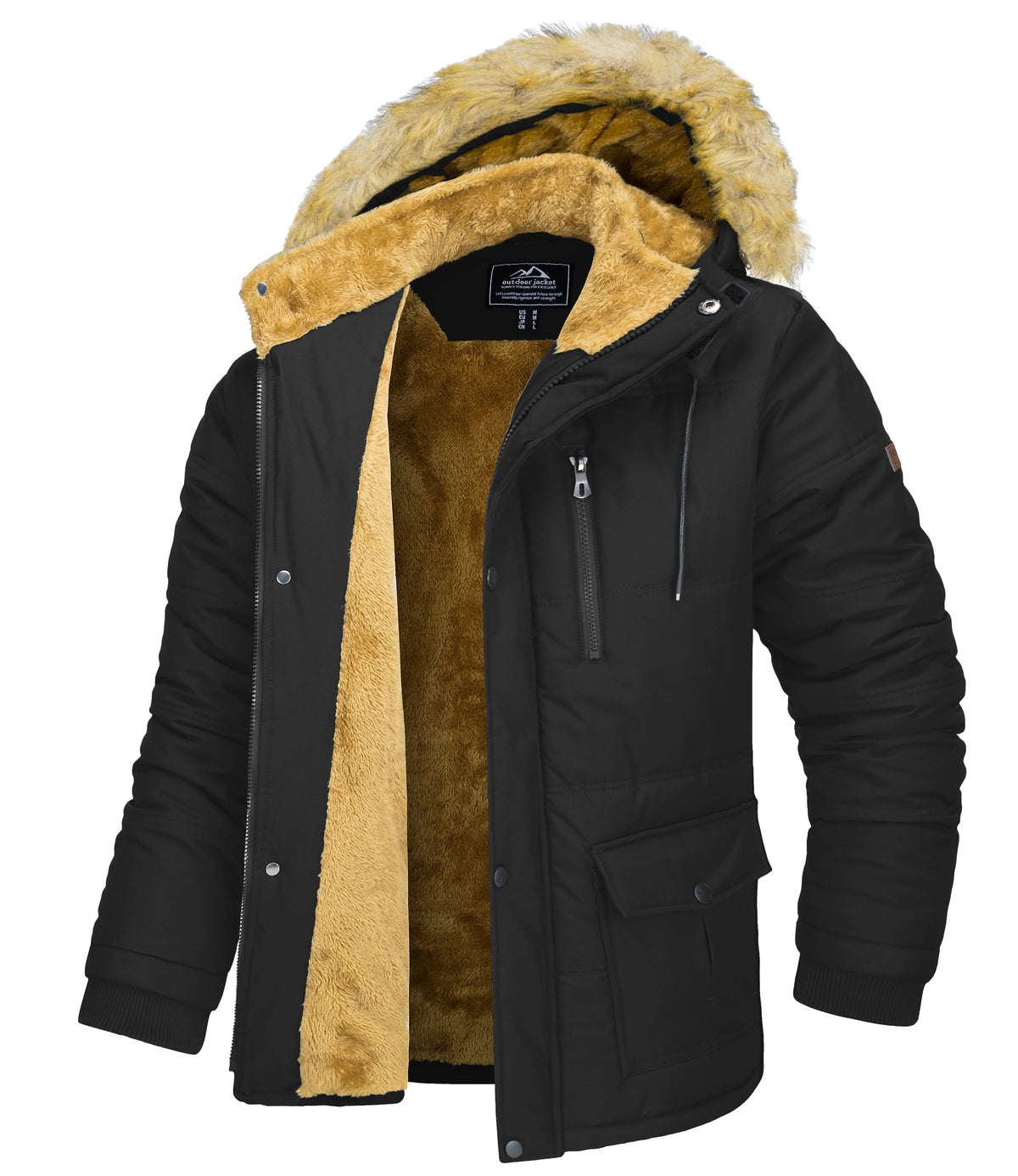 TACVASEN Mens Winter Jackets Waterproof Windproof Fleece Lined Thermal Parka Coats Detachable Hood Ski Jackets With 6 pockets