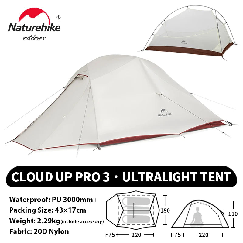 Naturehike Cloud Up 1 2 3 Person Camping Tent Ultralight Waterproof Trekking Tents Hiking Backpacking Shelter Tent Travel Tent