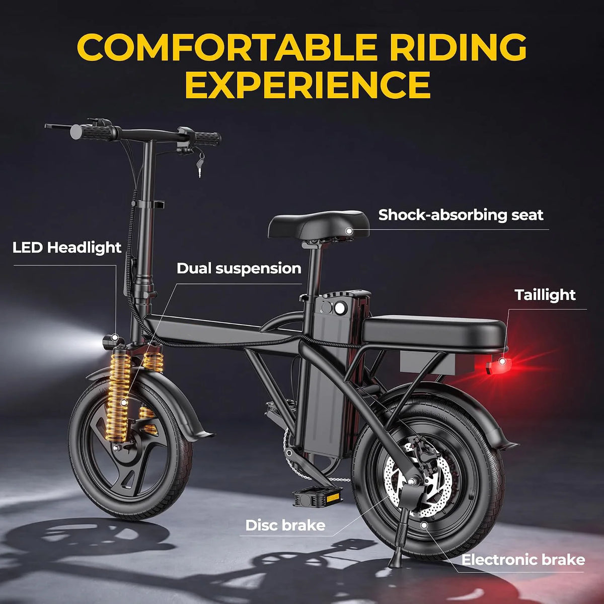 14'' Foldable Electric Bike 500W Motor 48V Battery 22MPH Max Speed 30Miles Long Range with Two Seats for Adult Mini E Bike