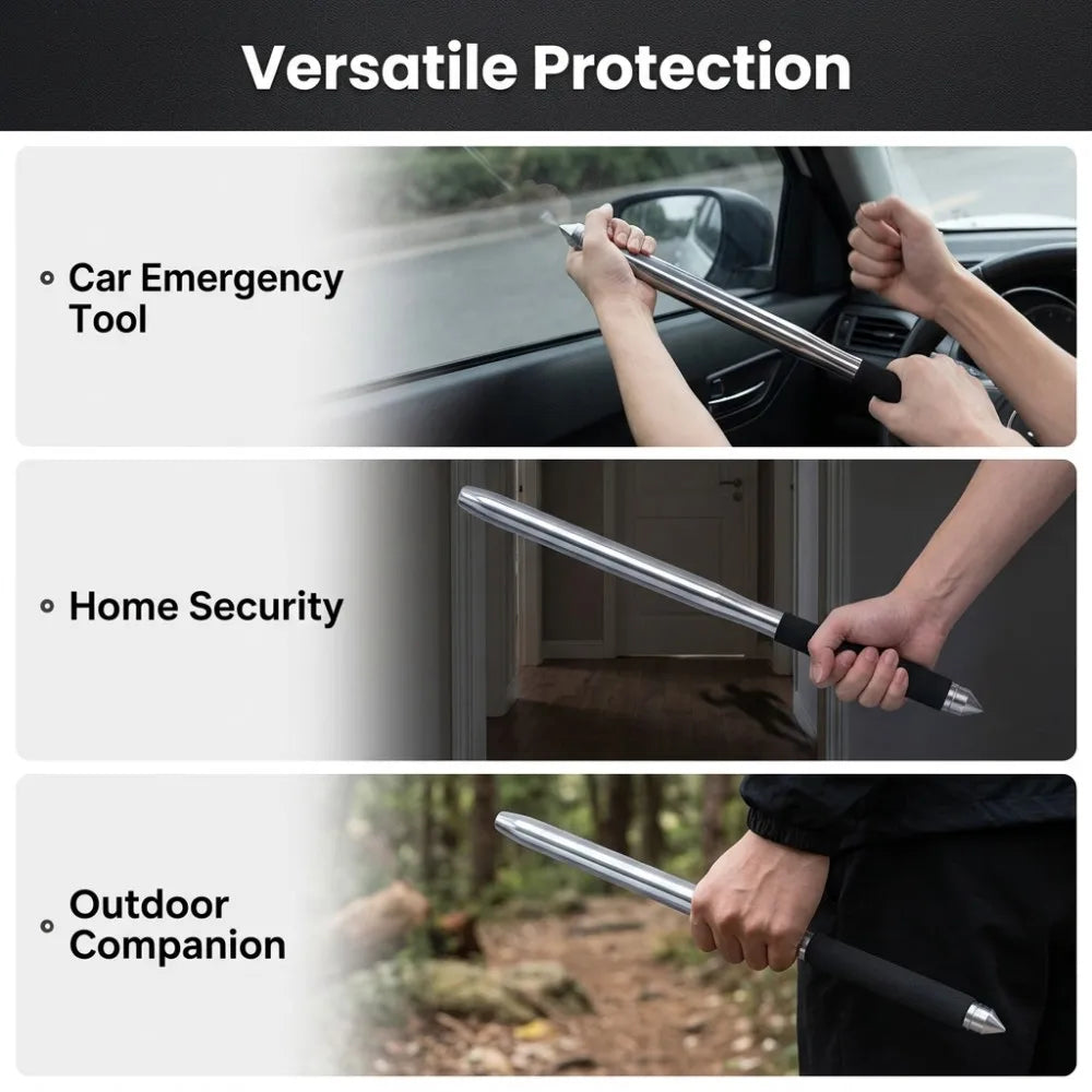 50cm Stainless Steel Baseball Bat Multifunctional Emergency Stick for Car Anti-Slip Comfortable Grip Baseball Bat Self-Defense