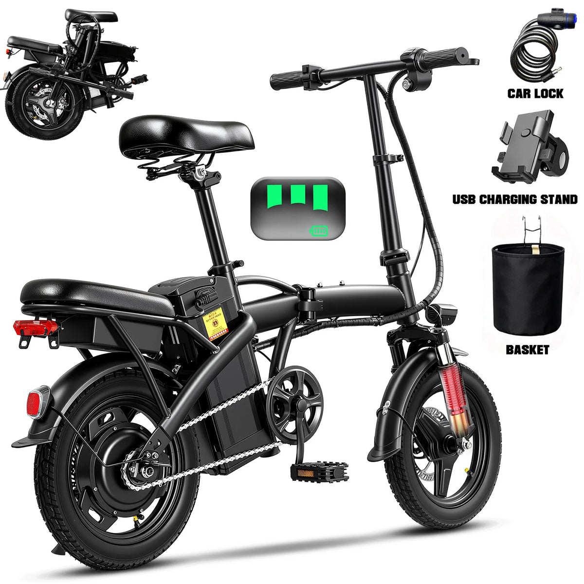 Adult Electric Bike,560W Motor,20MPH,48V Removable Battery,14inch Folding Electric Bike,Maximum 32 Miles,1Year Warranty Ebike
