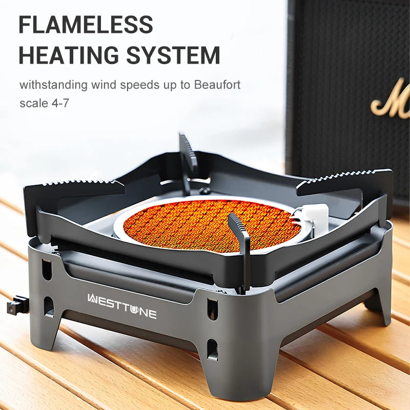 WESTTUNE Camping Cooking Burner Portable 3600W Gas Stove Outdoor Infrared Combustion Stove with Electronic Ignition for Garden