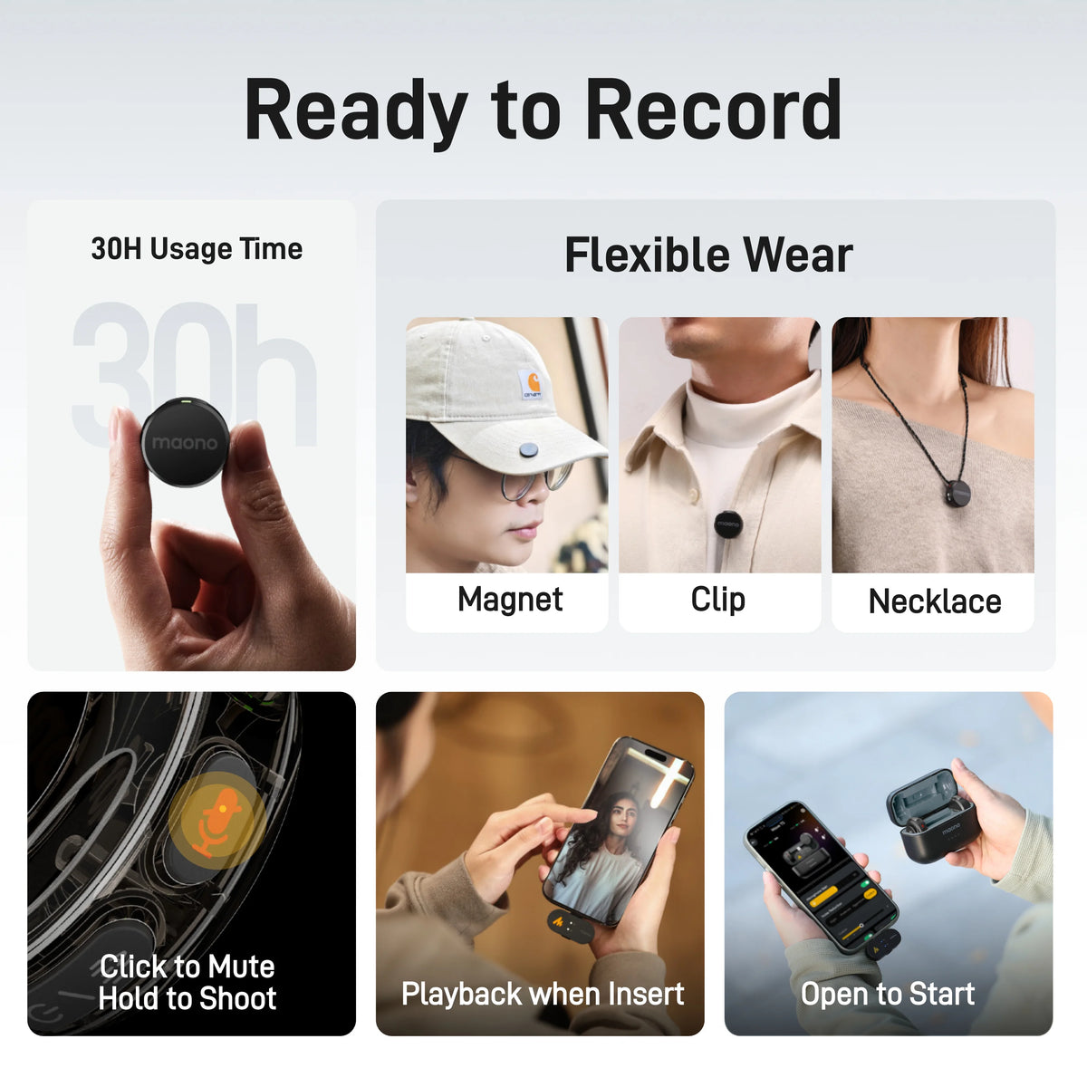MAONO Wave T5 Wireless Lavalier Lapel Microphone Mini Noise Cancellation Mic for Video Recording Streaming Fit for Phones Camera