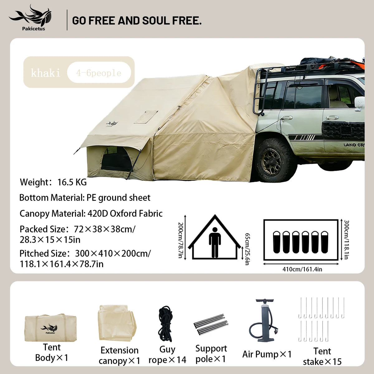 PAKICETUS Inflatable Camping Tent for 4-8 People, Breathable Mesh Windows Luxury Air Cabin Tent, UV Protection Quick Setup Outdoor Shelter for Hiking, Picnic, Backyard & Road Travel