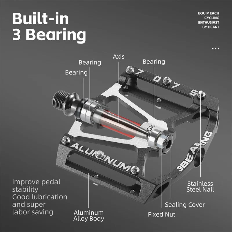 WEST BIKING Local Shipping 3 Bearing Bicycle Pedal CNC Aluminum Alloy Anti Slip MTB Road Bike Pedal Widen Pedals Profession Bike Accessories