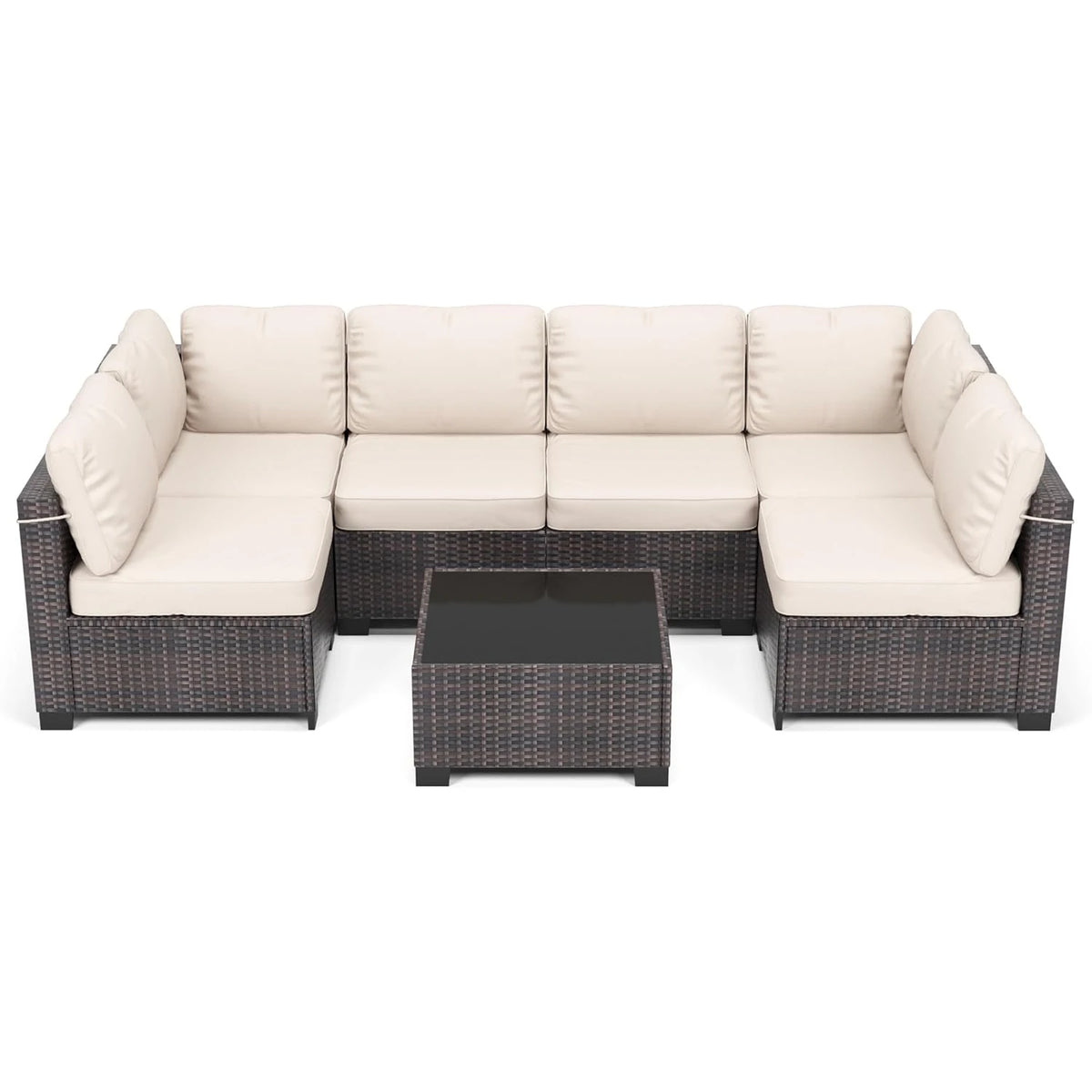 7-Piece Modular Outdoor Furniture Set, PE Rattan Wicker Sectional Modular Conversation Sofa Set, Perfect For Garden Balcony