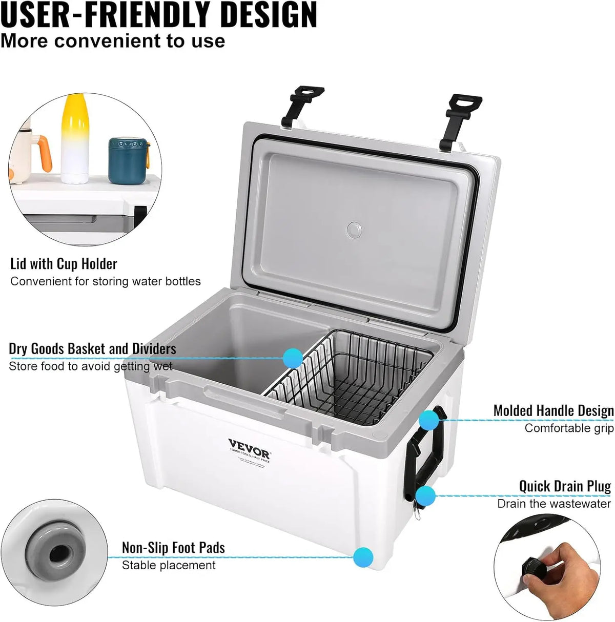 Ultra-Light Hard Cooler, Ice Retention Cooler with Heavy Duty Handle, Ice Chest Lunch Box for Camping, Travel, Outdoor