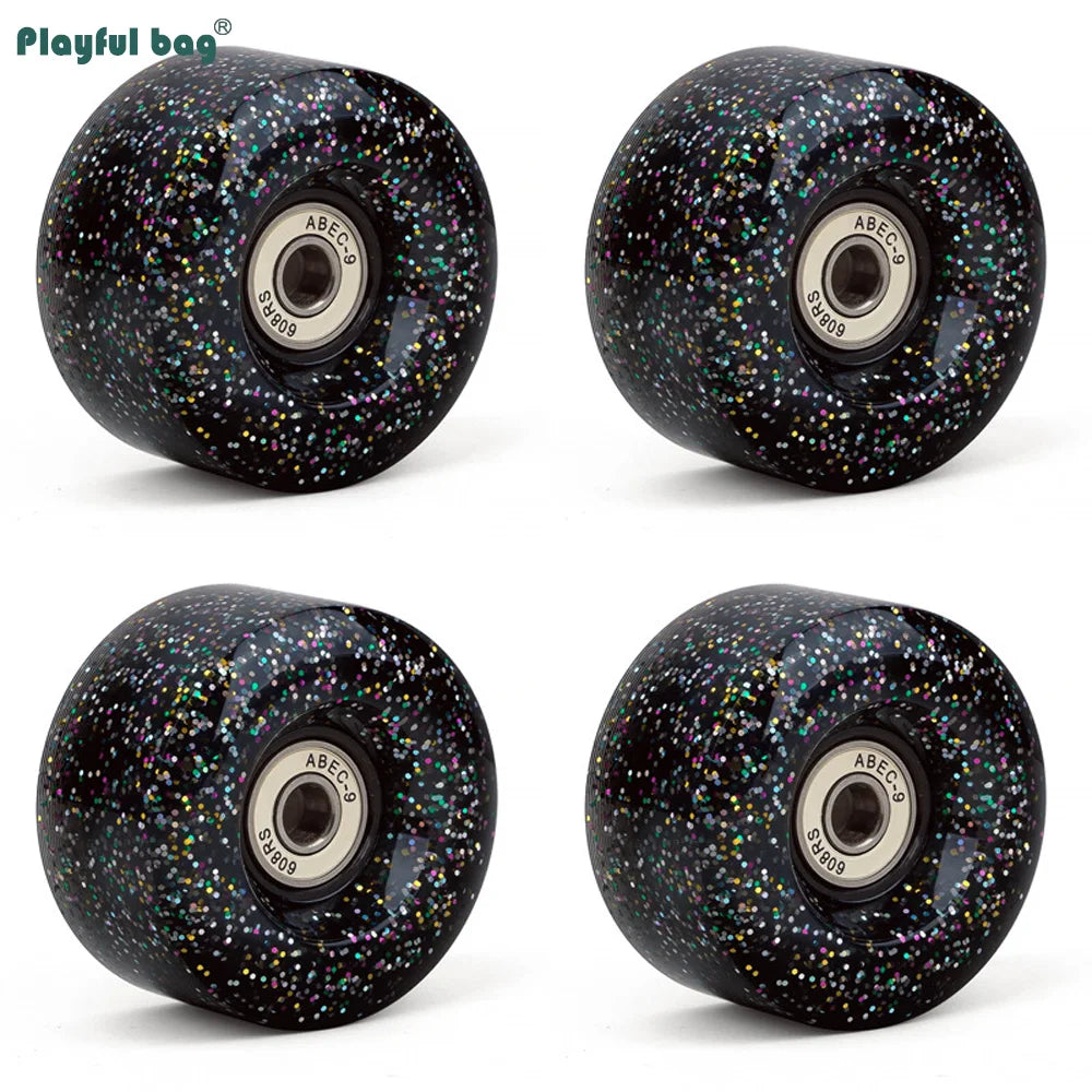 6 Lights Color Snowflake Flash Wheels Double Row Skates & Skateboards Universal Sequins Glow Wheels 62x33MM AMB315