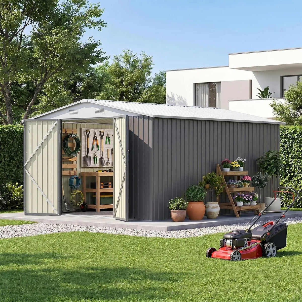 10x12 FT Outdoor Storage Shed, Gray, Custom