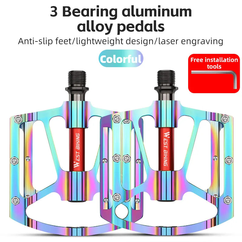 WEST BIKING Local Shipping 3 Bearing Bicycle Pedal CNC Aluminum Alloy Anti Slip MTB Road Bike Pedal Widen Pedals Profession Bike Accessories