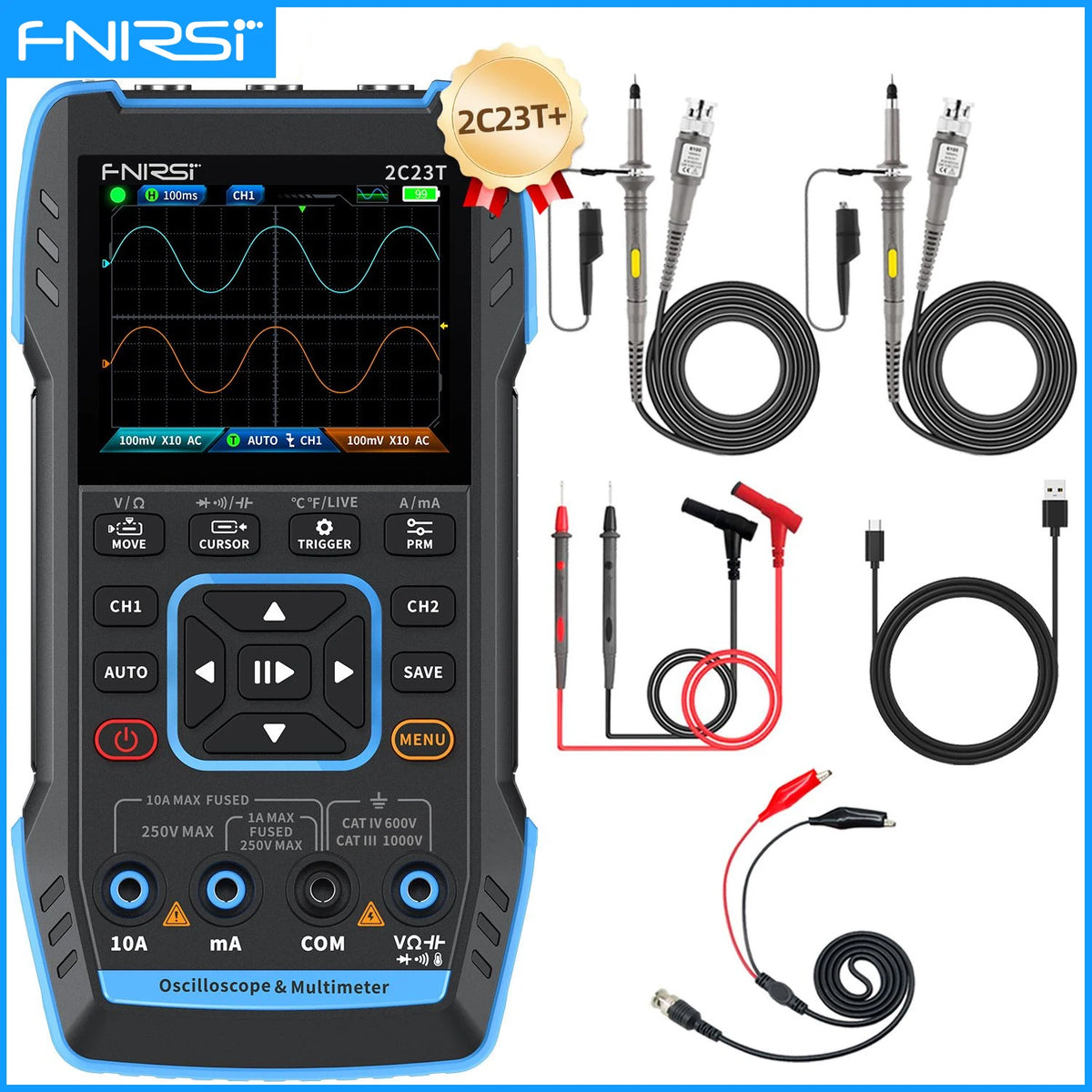 FNIRSI 2C23T 2C53T Upgrade 50MHz Handheld Digital Oscilloscope Multimeter Signal Generator  3 in 1 Dual Channel Automotive Tools