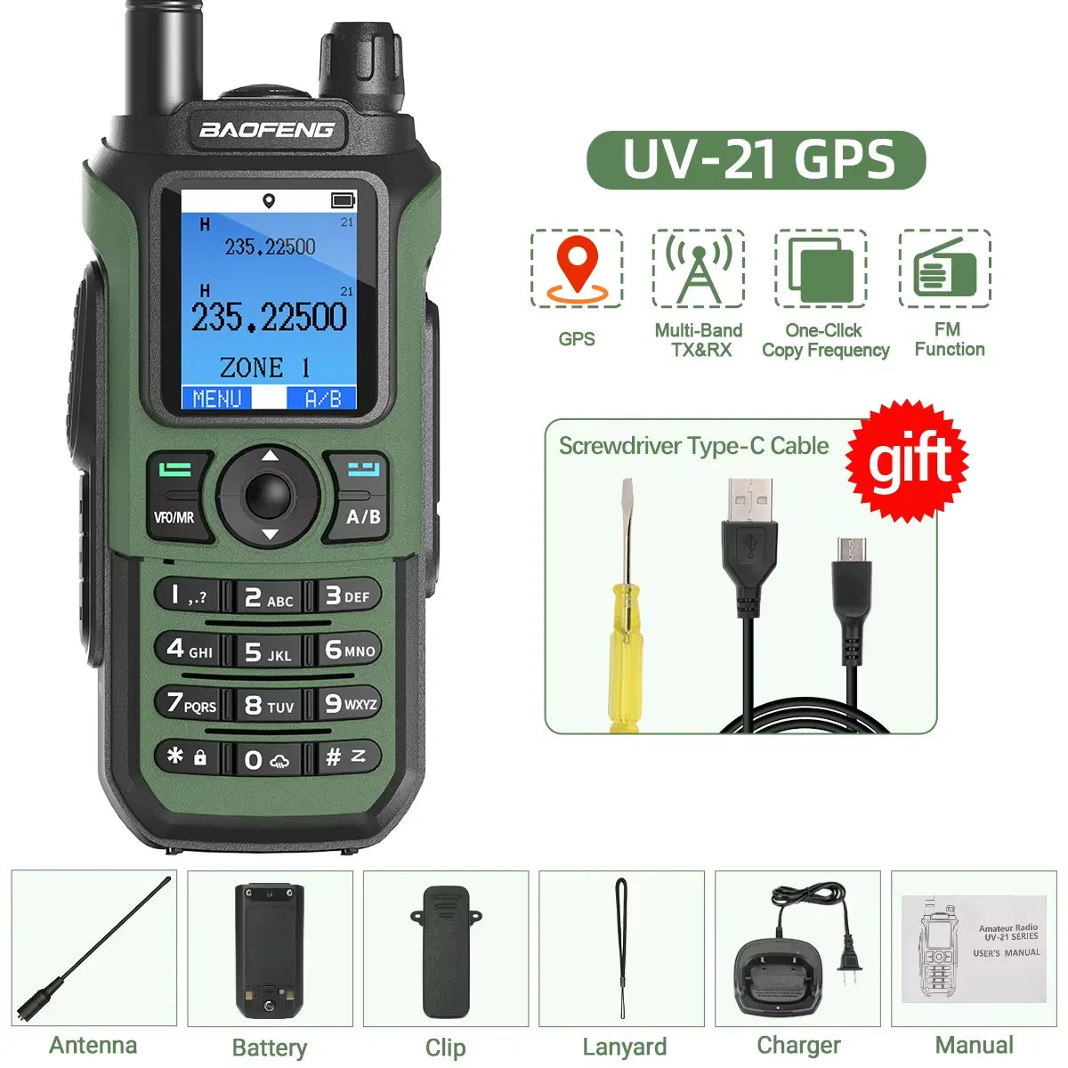 Baofeng UV-21 Pro Wireless Copy Frequency VHF UHF Powerful Waterproof V2 Long Range UV-32 Long Range Type-C Two Way Ham Radio