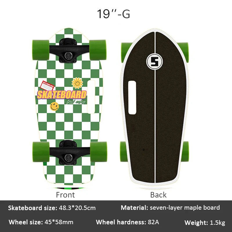 Portable Mini Skateboard 19 Inch Complete Skateboard Maple High Speed Drift Cruiser Skate Board for Kids Adults Beginner Pet Dog