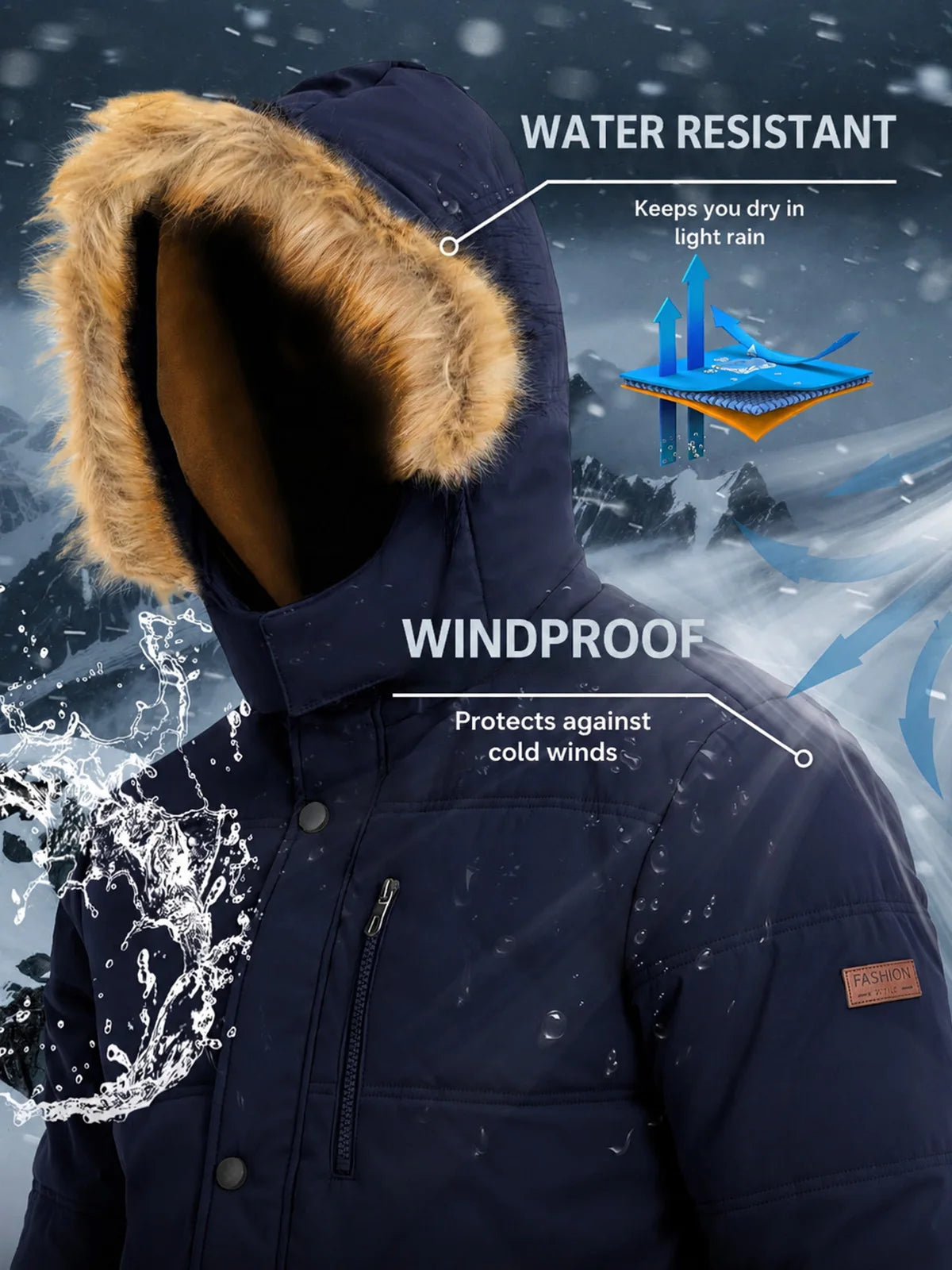 TACVASEN Mens Winter Jackets Waterproof Windproof Fleece Lined Thermal Parka Coats Detachable Hood Ski Jackets With 6 pockets