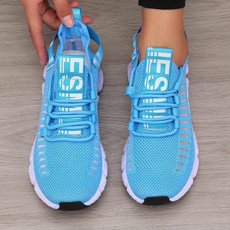 Women's Sports Shoes Mesh Lightweight Soft Sole Jogging Strap Breathable Fashion Sports Walking Casual Tennis Flat Shoes for Men