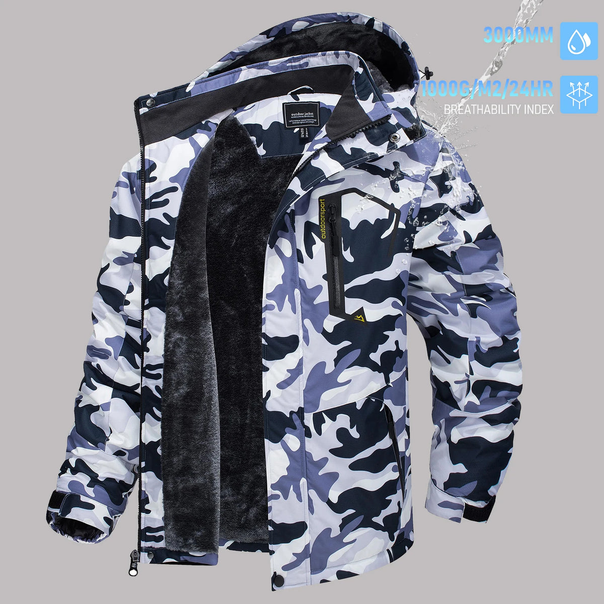 TACVASEN Men's Winter Ski Parka Jacket Waterproof Fleece Lined Insulated Thermal Snowboard Jacket Snow Coat with Detached Hood