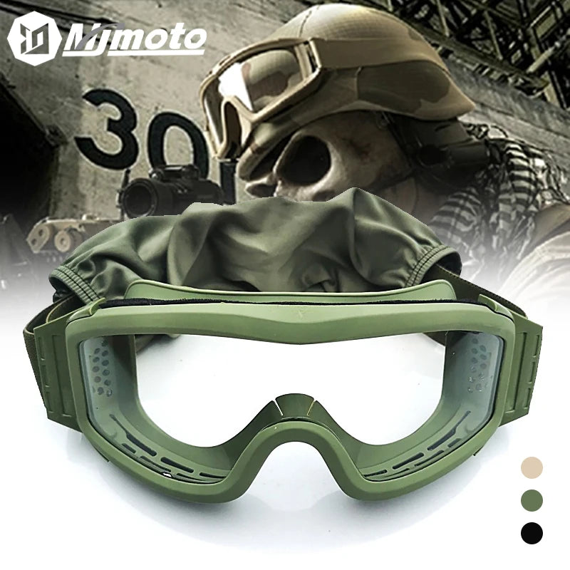 Military Tactical Goggles Windproof Airsoft Paintball Glasses Men's Women War Game Glasses Camping Hiking Sand Prevention UV400