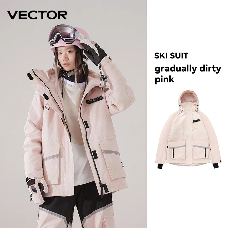 VECTOR Brand Men Women Ski Jacket Winter Warm Windproof Waterproof Ski Suit Outdoor Sports Snowboard Coat Splicing Double Plate
