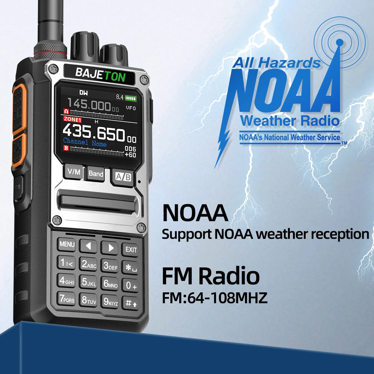 BAJETON BJ-7800 Walkie Talkie NOAA SW MW LW AM SSB CB 10W Receive Wireless Bluetooth Phone Programming for RT-920 Two Way Radio