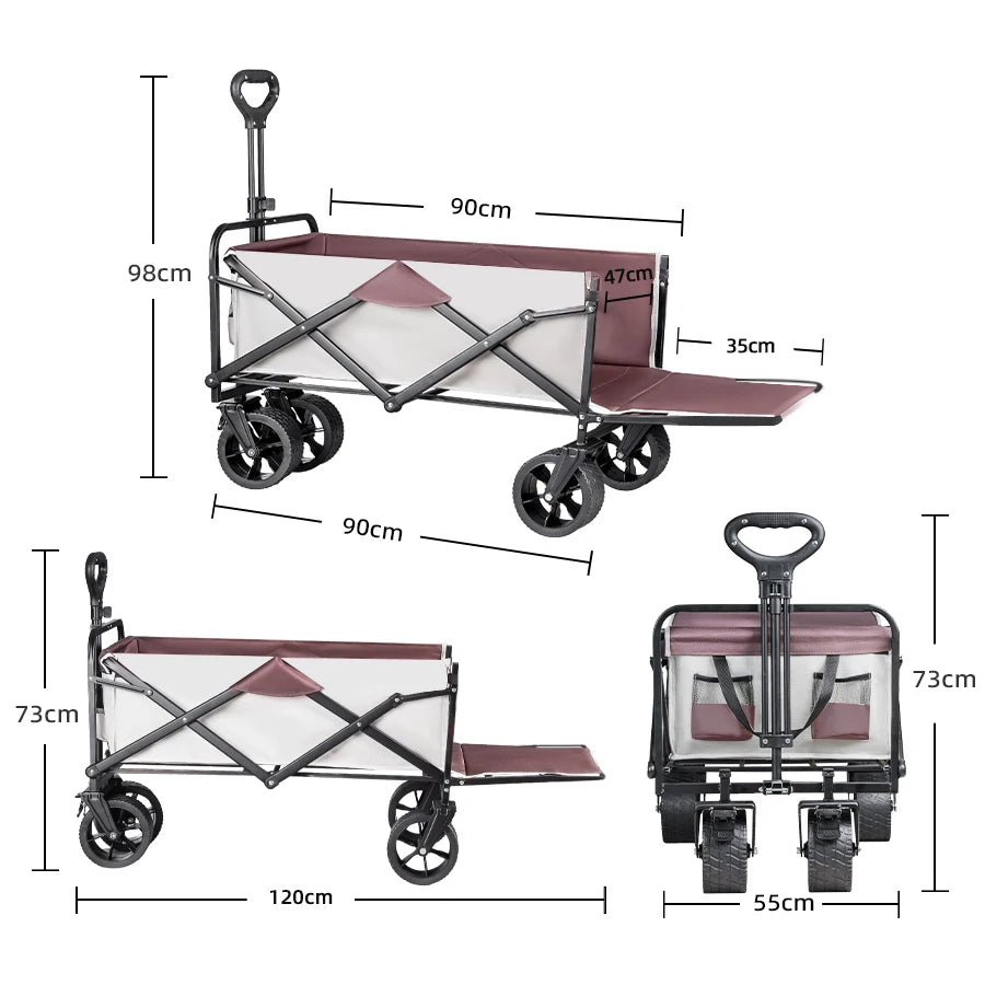 Extra Long Extender Folding Cart Outdoor Utility Wagon Cart Large Capacity Camping Picnic Trolley Beach Collapse Folding Cart