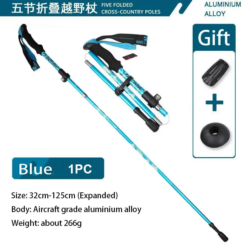 Ultralight Telescopic Trekking Poles Hiking Sticks Nordic Walking Trail 5 Section Collapsible Portable Outdoor Alpenstock