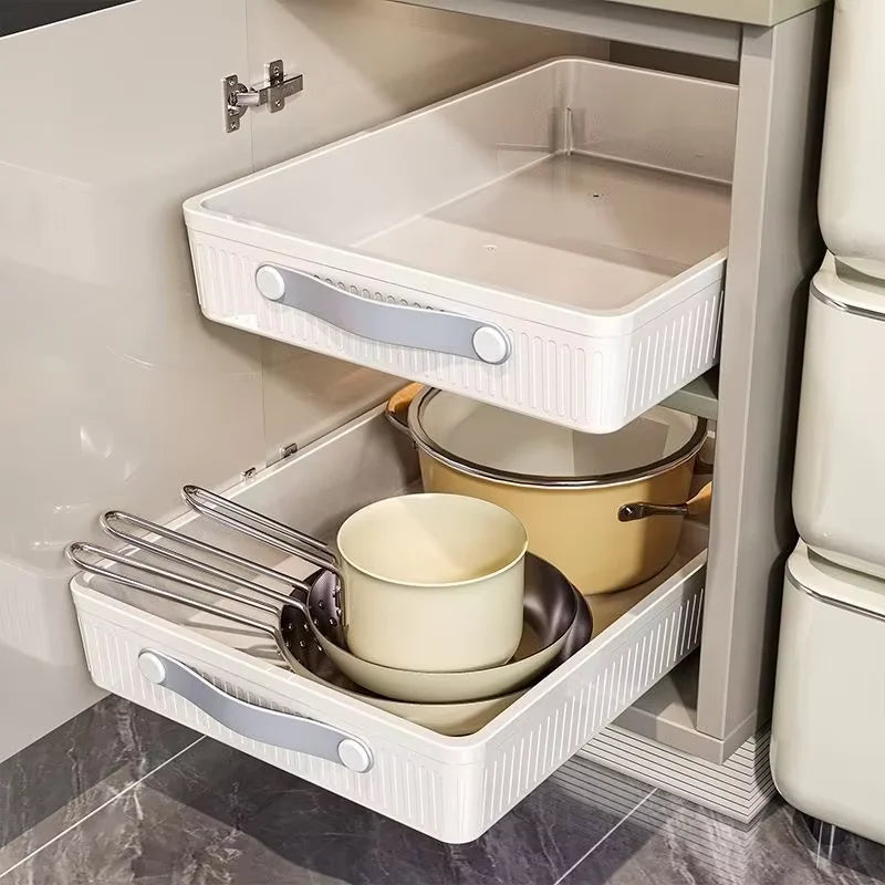 Pull Out Storage Tray Kitchen Sliding Cabinet Shelf with Slide Rails Drawer Spice Rack Bowl Dish Shelf Pantry Kitchen Organizer