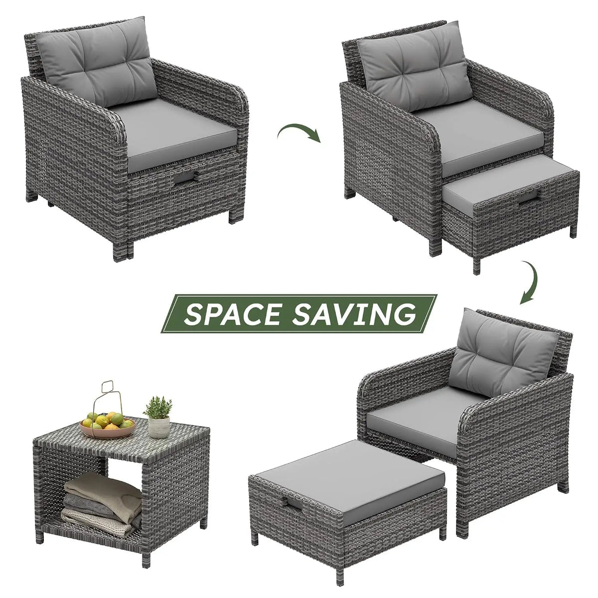 5 Piece Patio Furniture Set, PE Wicker Outdoor Furniture Set with Soft Cushions & Coffee Table, Outdoor Lounge Chairs, Custom